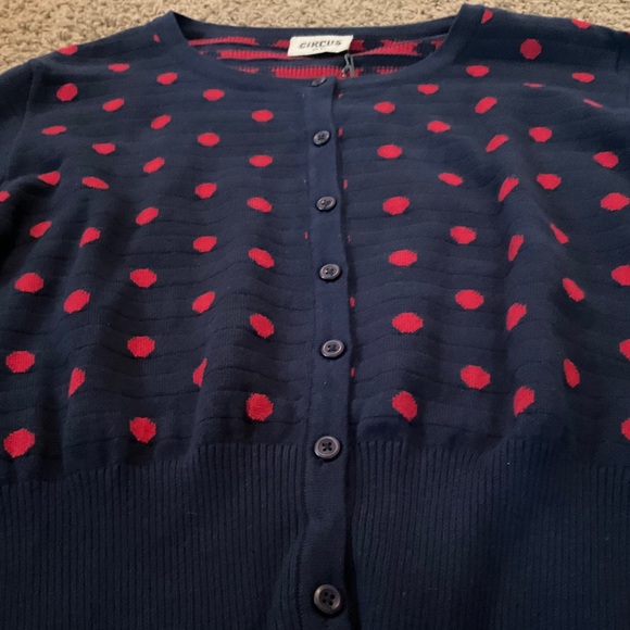 NWT~Vintage Inspired Navy Cardigan Sweater with Red Polka Dots, UK XL-Import!🍒 - Picture 2 of 10